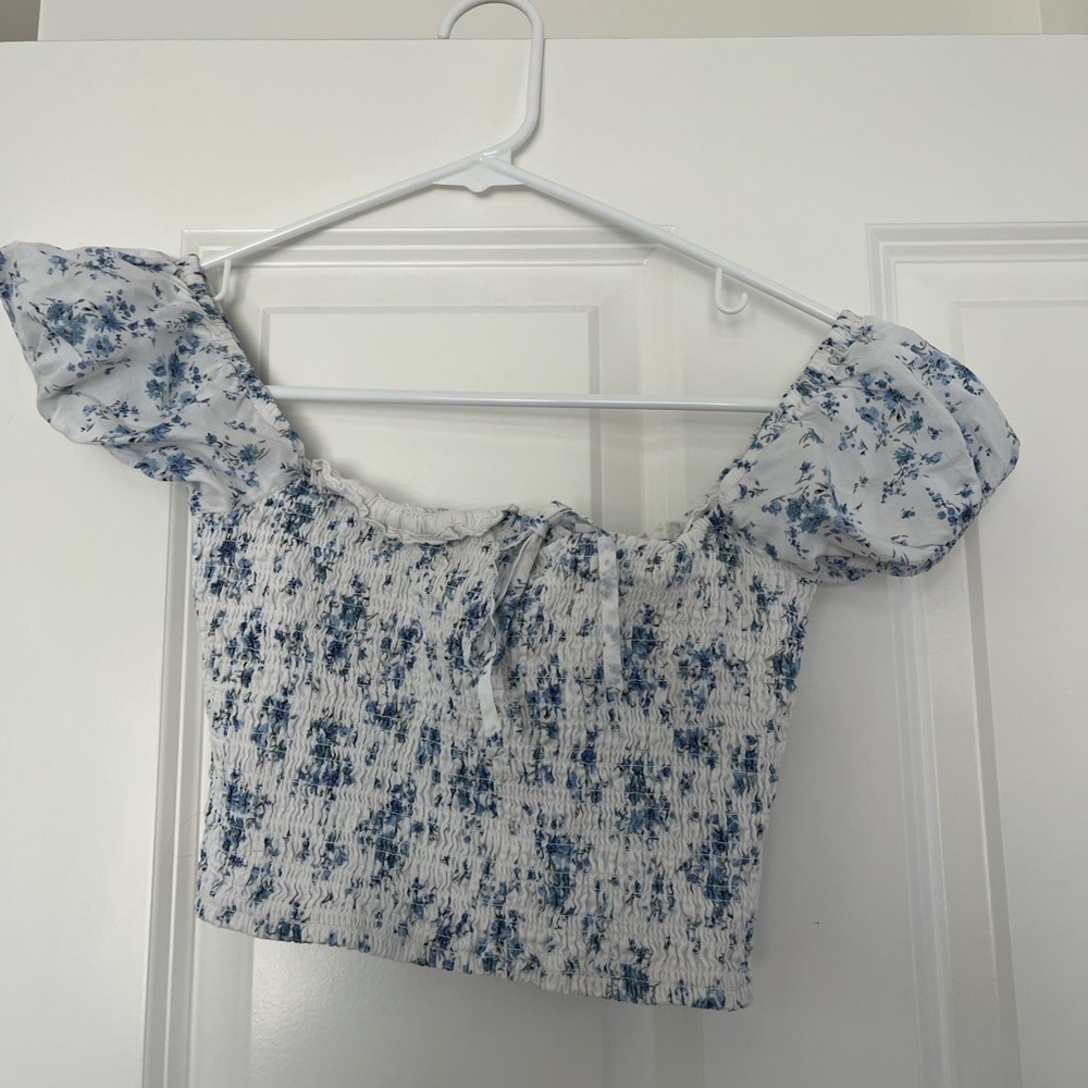 Garage Blue Floral Smocked Blouse Size S